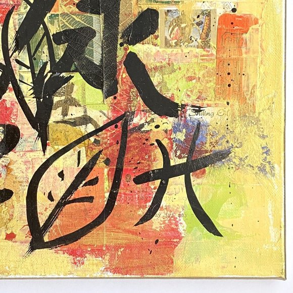 Healthy Life - Original Collage Art Signed Asian Fusion Painting 16”x20” - Picture 3 of 12